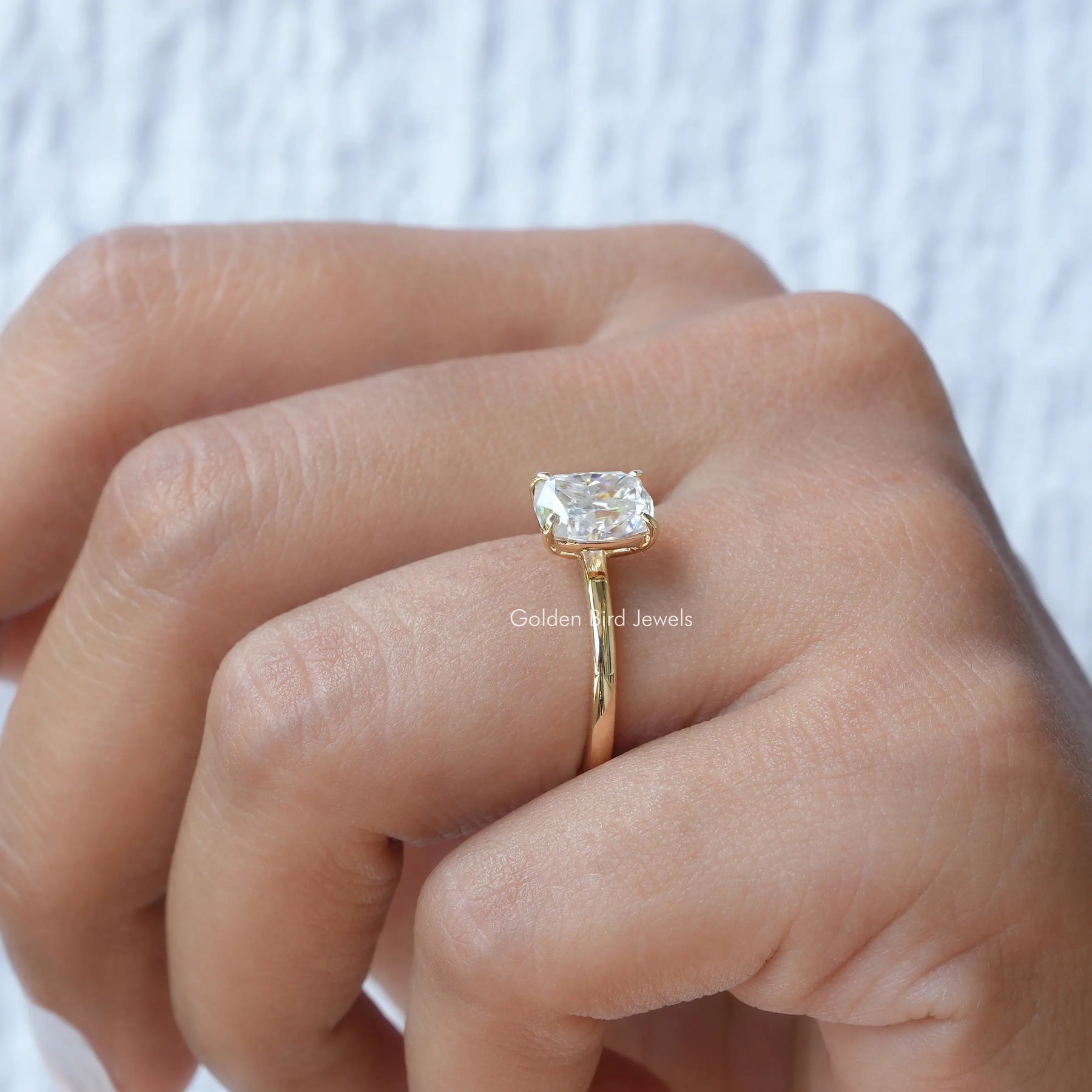 [Moissanite Cushion Cut Engagement Ring]-[Golden Bird Jewels]