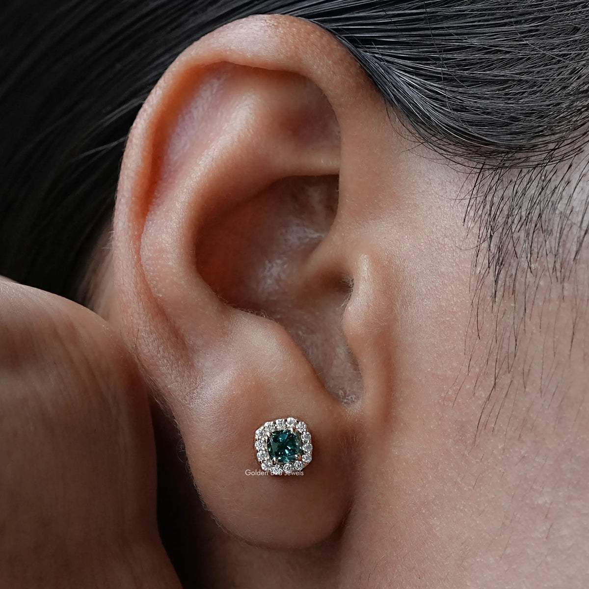 Pair Of blue cushion Cut Moissanite Wedding Earrings