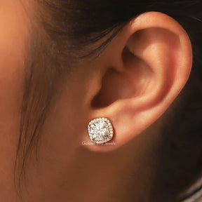 In Ear View Of moissanite Earrings in four prongs setting 
