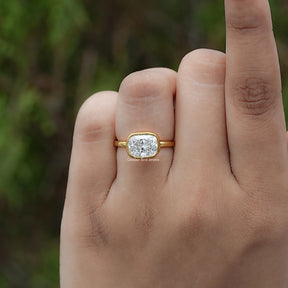 East West Cushion Cut Lab Diamond Bezel Set Ring