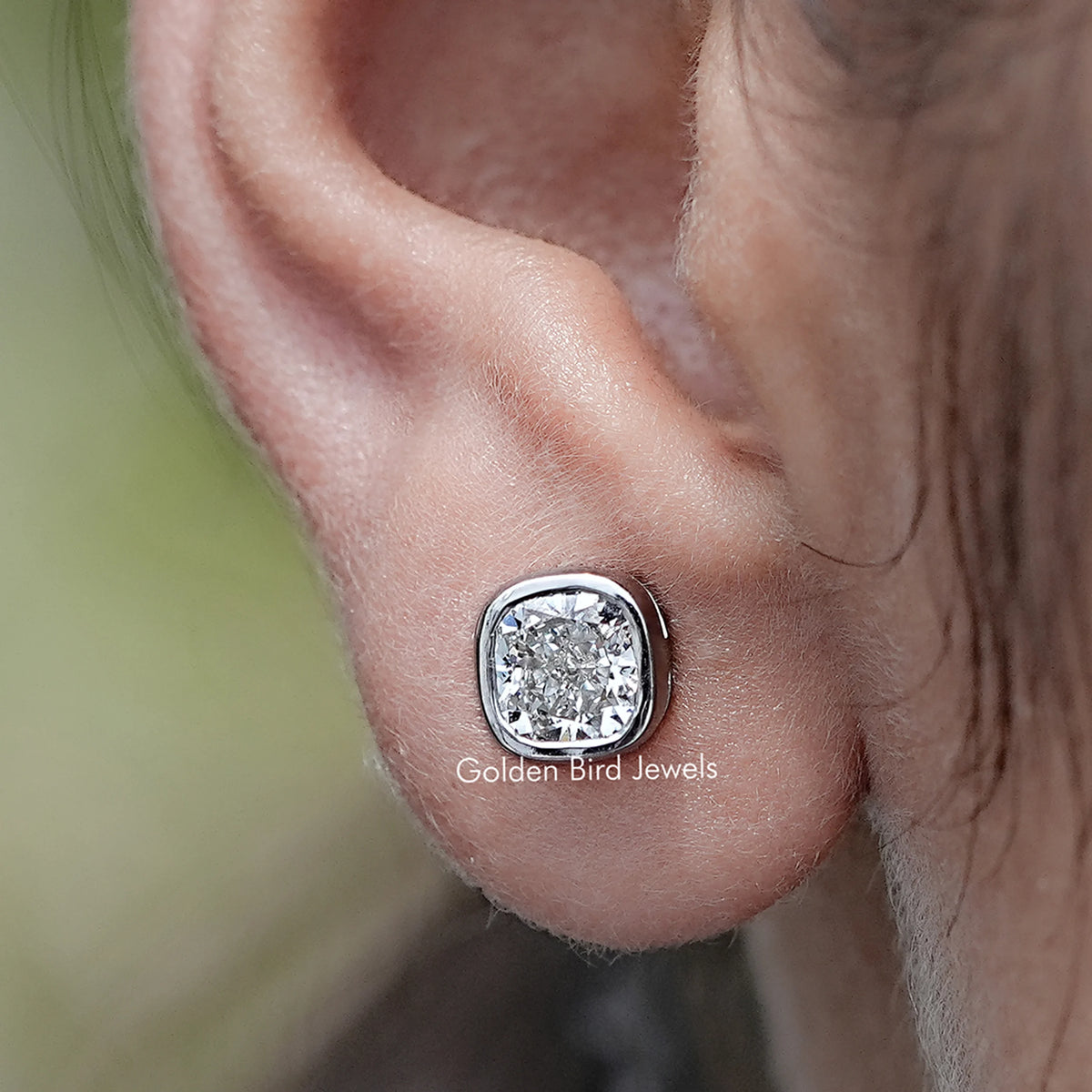Cushion Cut Lab Diamond Bezel Set Stud Earrings