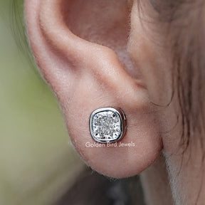 Cushion Cut Lab Diamond Bezel Set Stud Earrings