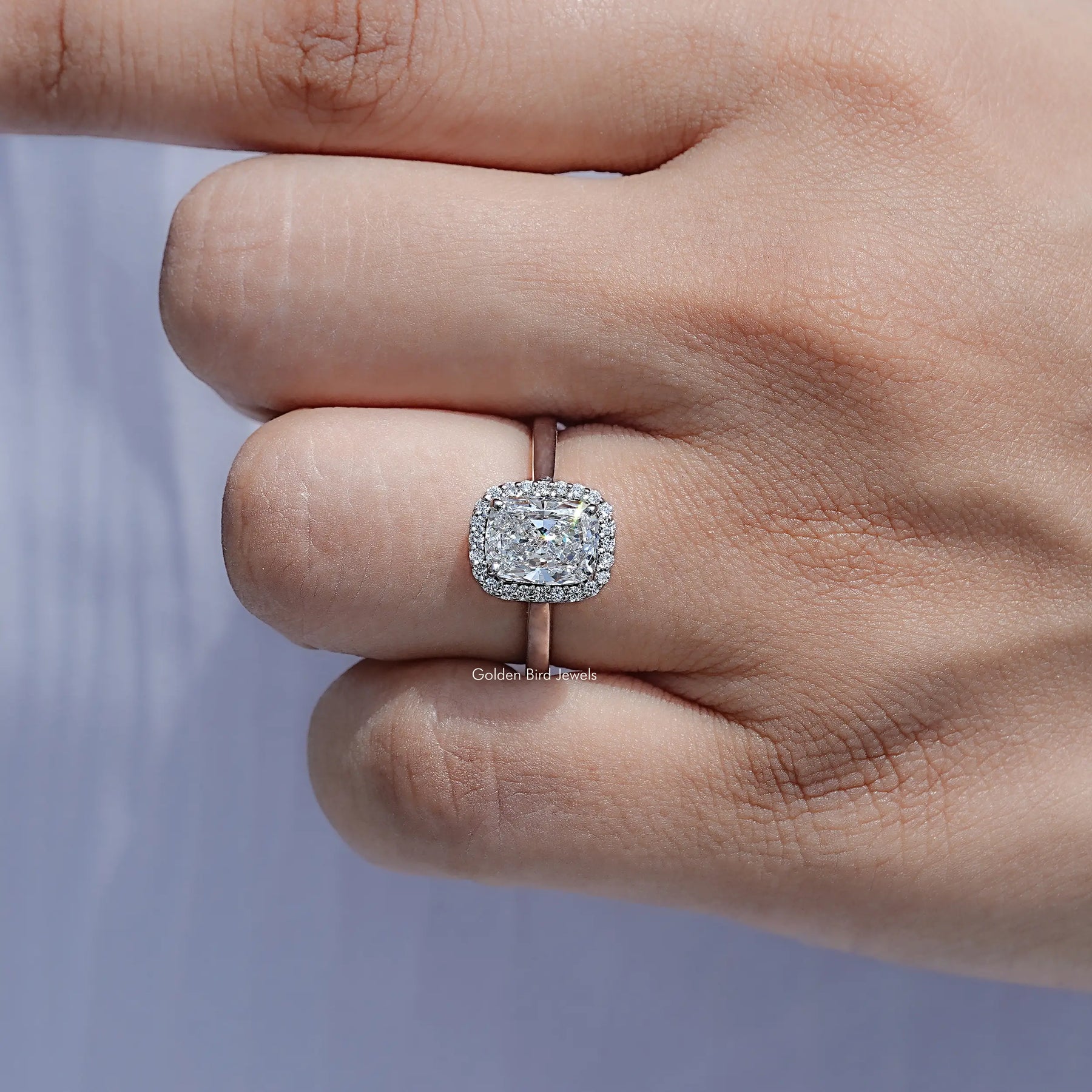 Elongated Cushion Cut Lab Diamond Halo Ring
