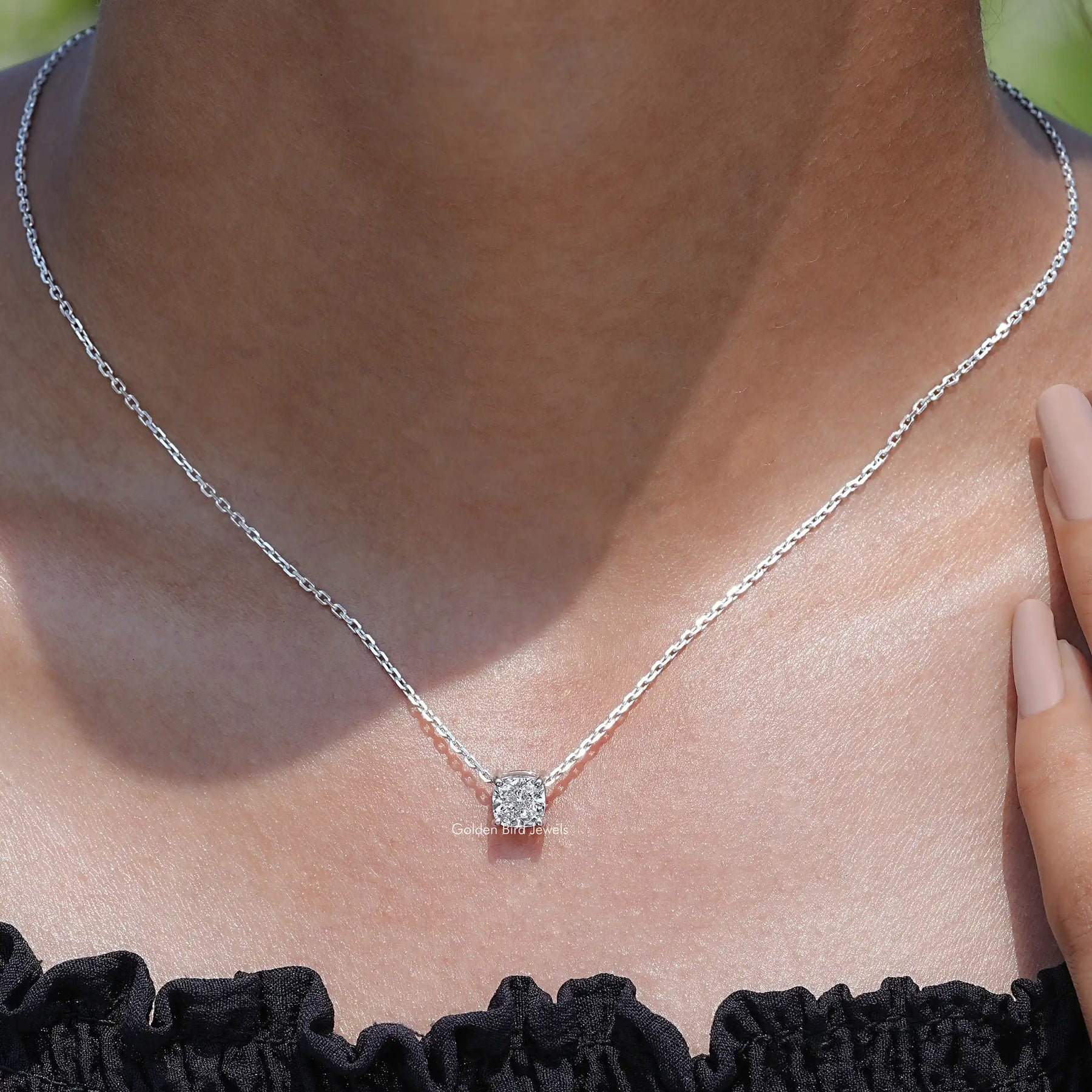 Solitaire Cushion Cut Diamond Pendant - Main Image