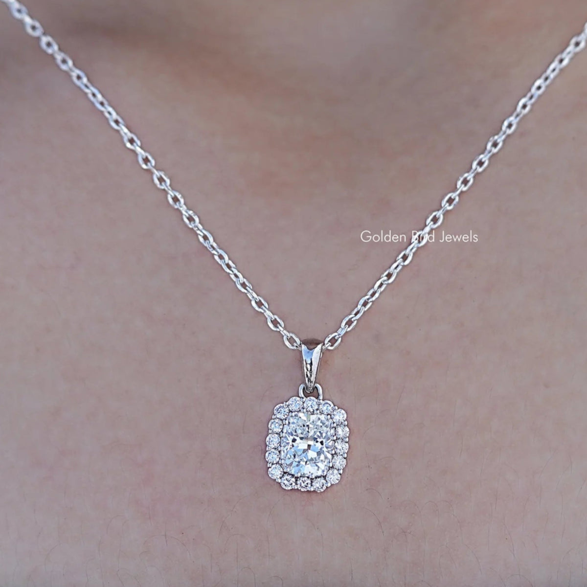 Cushion Cut Lab Grown Diamond Halo Pendant