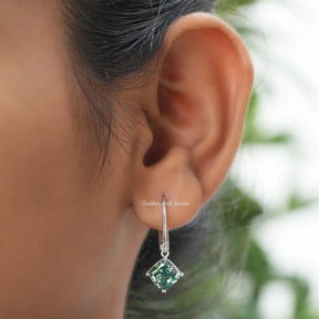 [White Gold Cushion Cut Moissanite Earrings]-[Golden Bird Jewels]