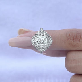 In finger front View of Cushion Cut Halo Wedding Ring