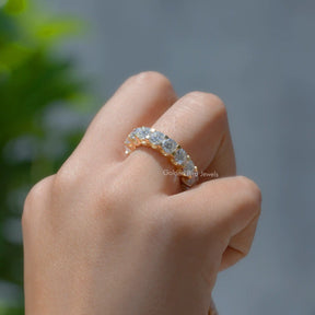 Cushion Cut Eternity Moissanite Band Golden Bird Jewels