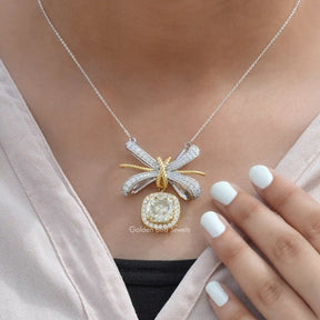 Full view of moissanite pendant in unique shape 