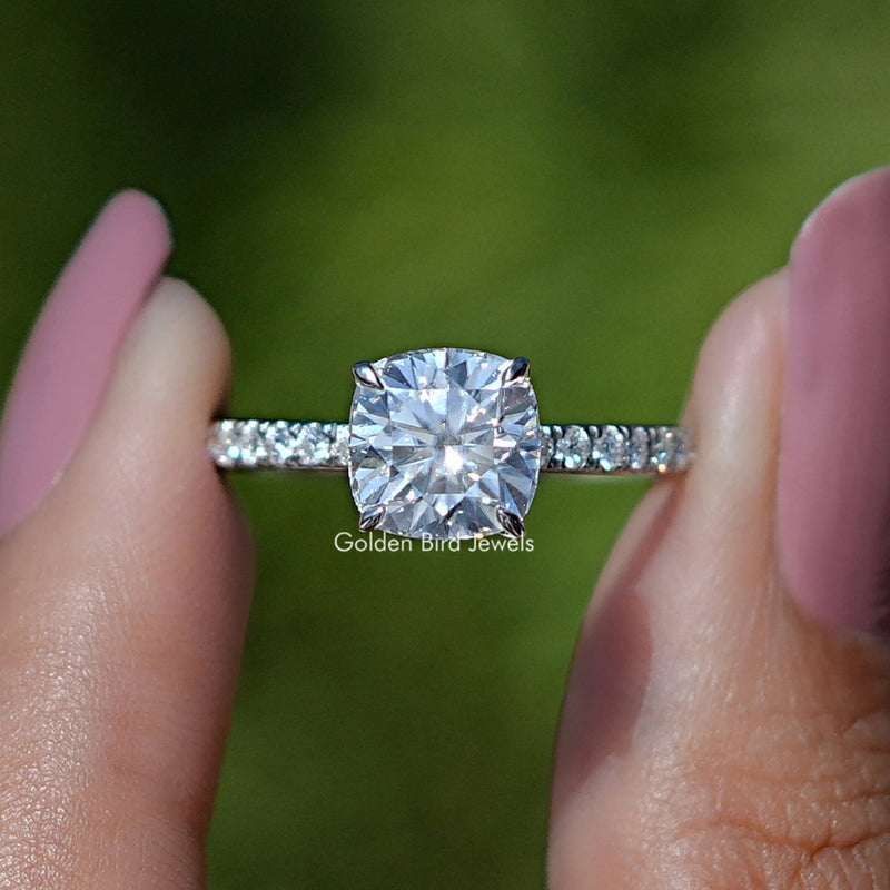 Cushion Cut Moissanite Solitaire Accent Ring