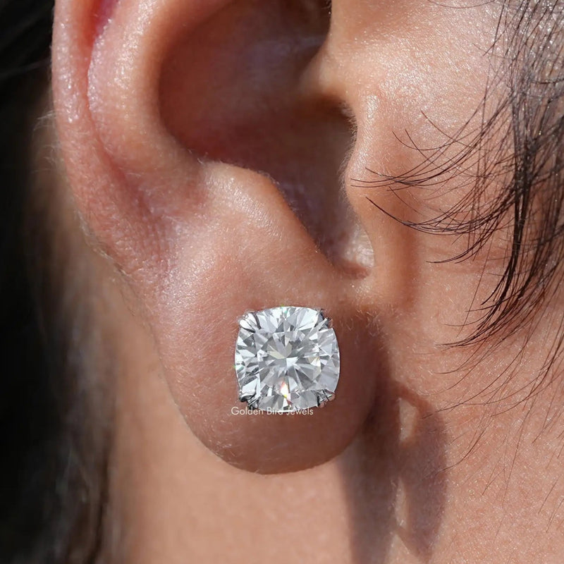 Moissanite Cushion Cut Solitaire Stud Earrings