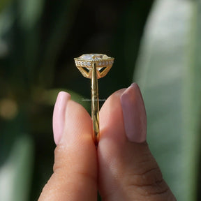 [Hidden Halo Cushion Cut Solitaire Moissanite Ring]-[Golden Bird Jewels]