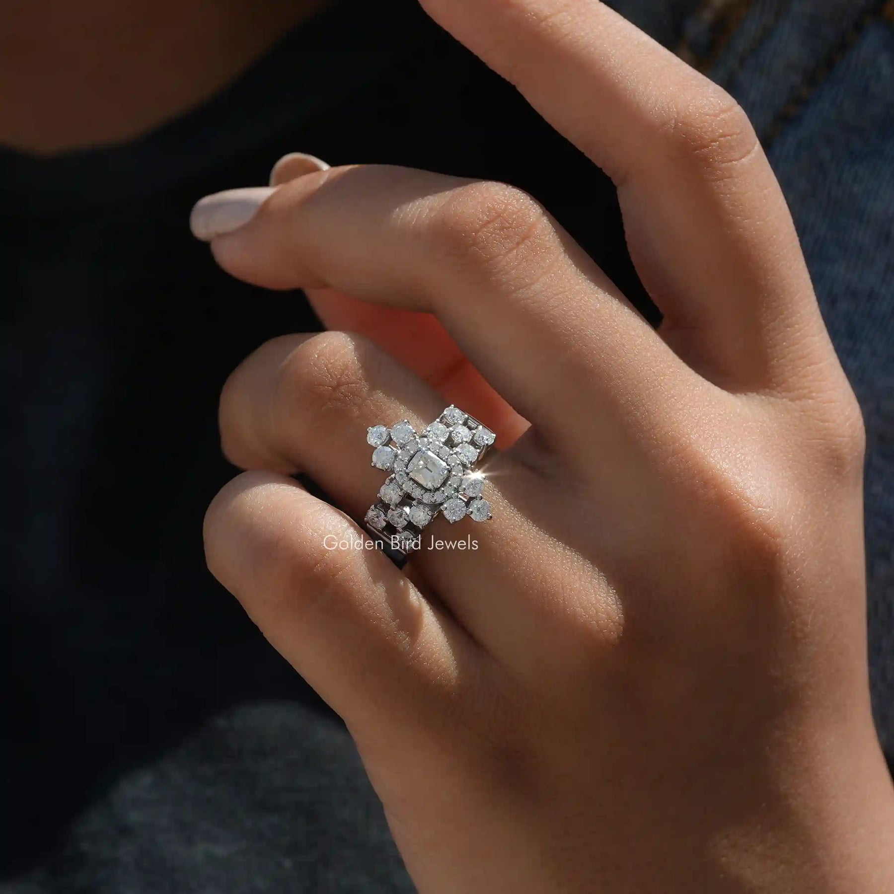 Vintage cushion 2025 halo engagement rings