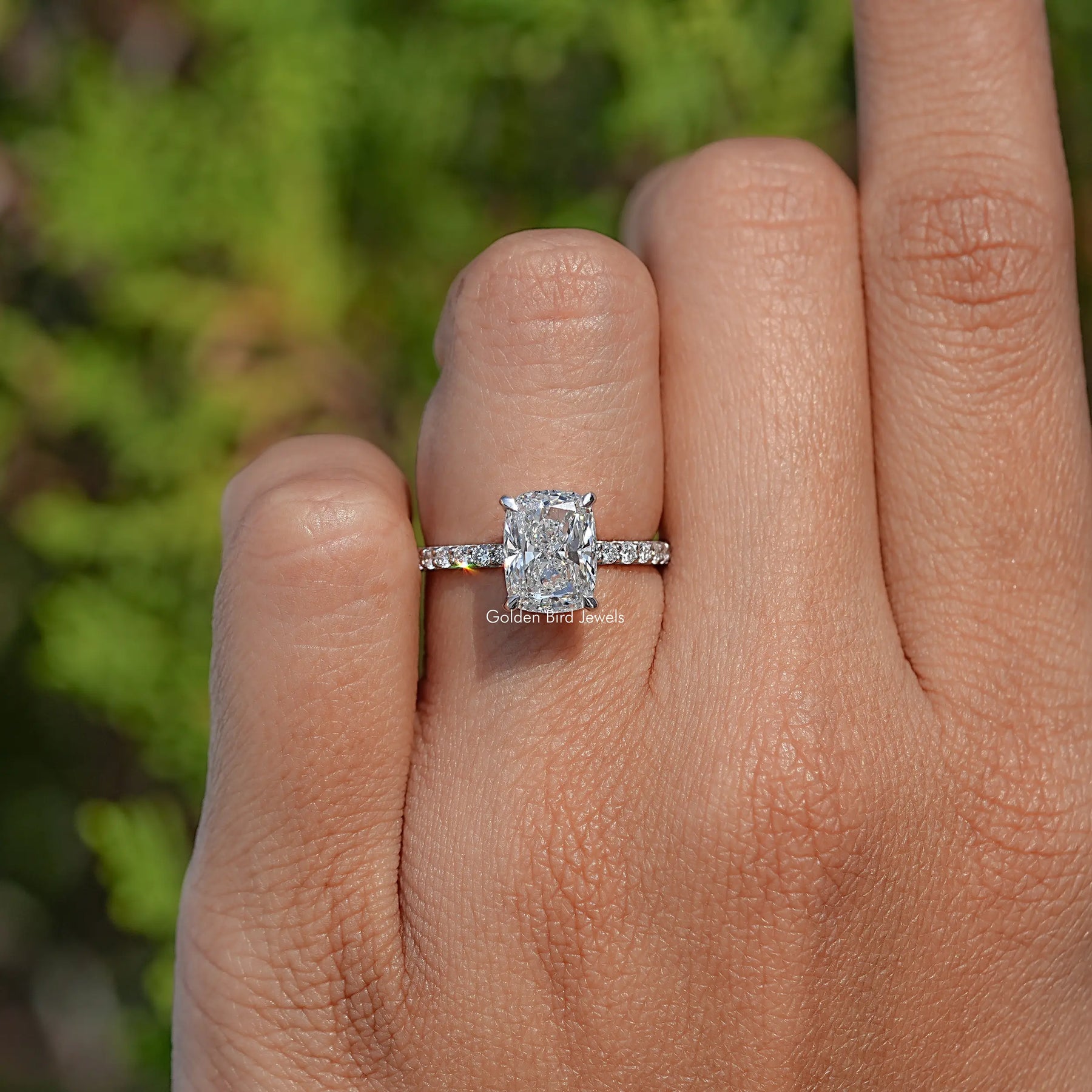 Lab Diamond Cushion Hidden Halo Engagement Ring