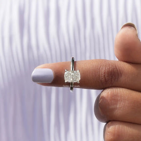 In finger front View of Cushion Cut Solitaire Engagement Ring