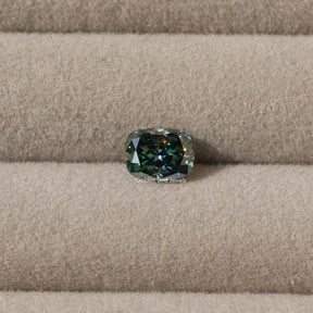 Top View Of Moissanite Blue Green Cushion Cut Loos Stone