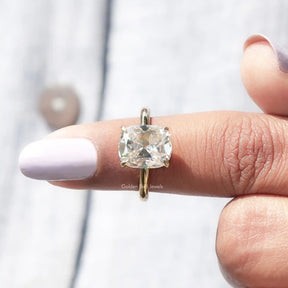 In finger front View of Cushion Cut Moissanite Ring