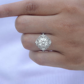 Profile View of Cushion Cut Floral Wedding Ring