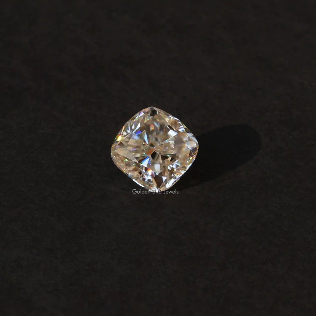 [Front view of cushion cut loose moissanite stone]-[Golden Bird Jewels]