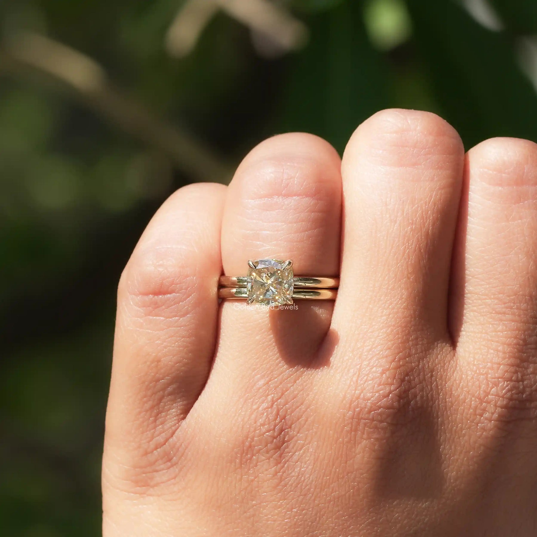 Cushion Cut Engagement Moissanite Ring Set