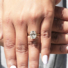 View of Cushion Cut Moissanite Solitaire Ring In finger