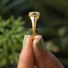 [Yellow Gold Solitaire Ring With Cushion Moissanite]-[Golden Bird Jewels]
