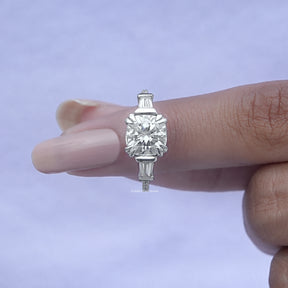 Detailed View Of 3 Stone Cushion Cut Moissanite Engagement Ring