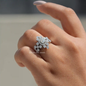 View of Moissanite Old Mine Cushion Cut Vitage Style Ring In Finger