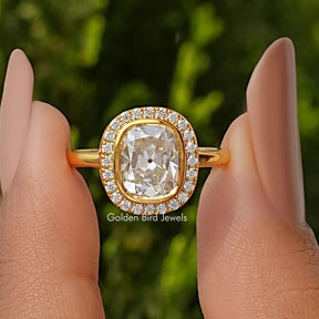Cushion Old Mine Cut Halo Moissanite Set Ring