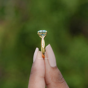 Cyan Blue Old European Round Moissanite Ring