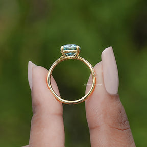 Cyan Blue Old European Round Moissanite Ring