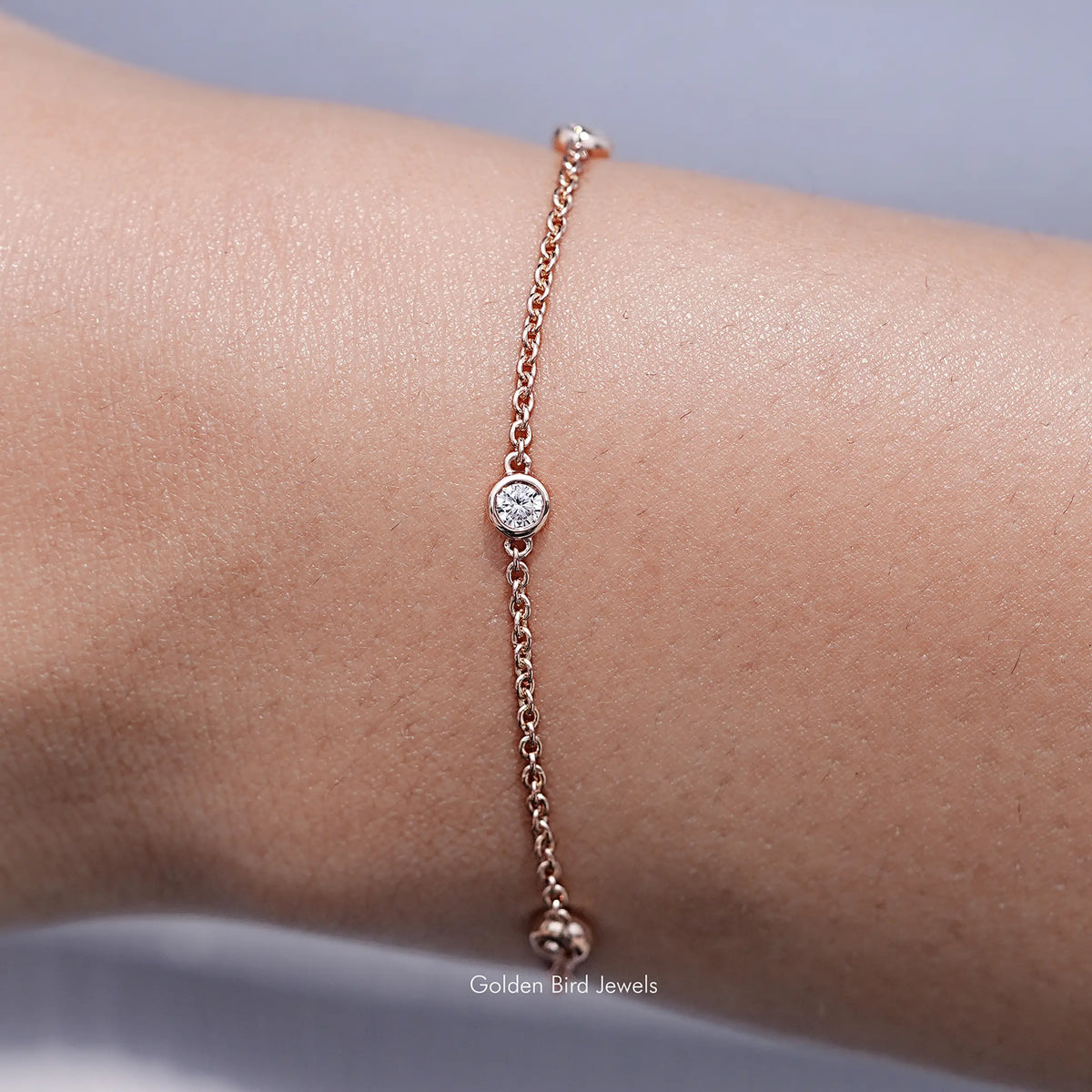 Bezel Set Round Cut Lab Diamond Station Bracelet