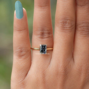 Dark Gray Radiant Moissanite Solitaire Ring