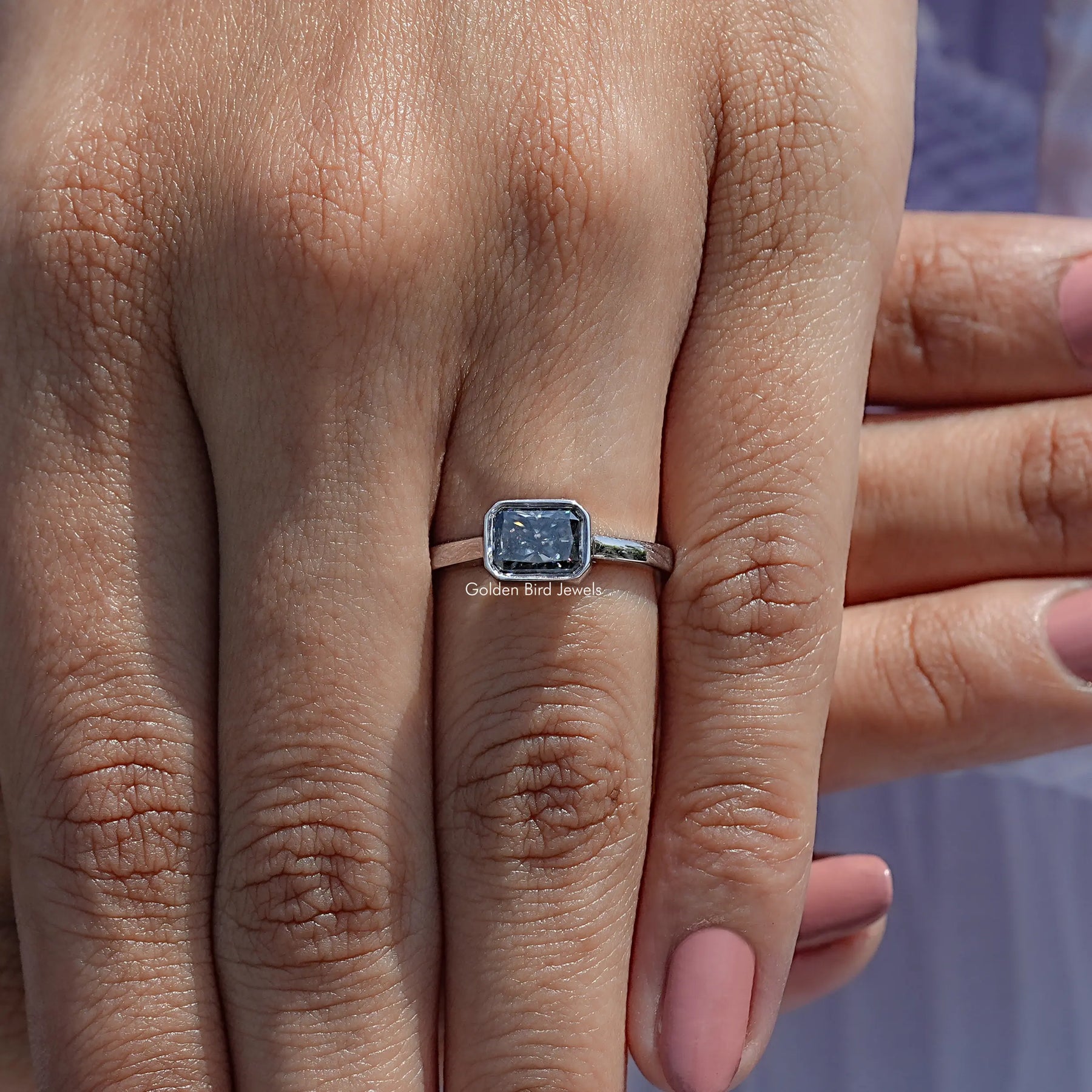 Gray Radiant Cut Moissanite Solitaire Ring