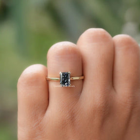 Dark Gray Radiant Moissanite Solitaire Ring