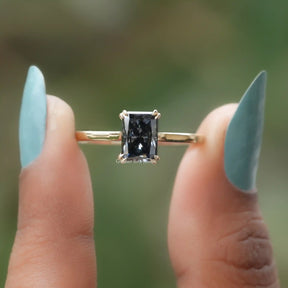 Dark Gray Radiant Moissanite Solitaire Ring