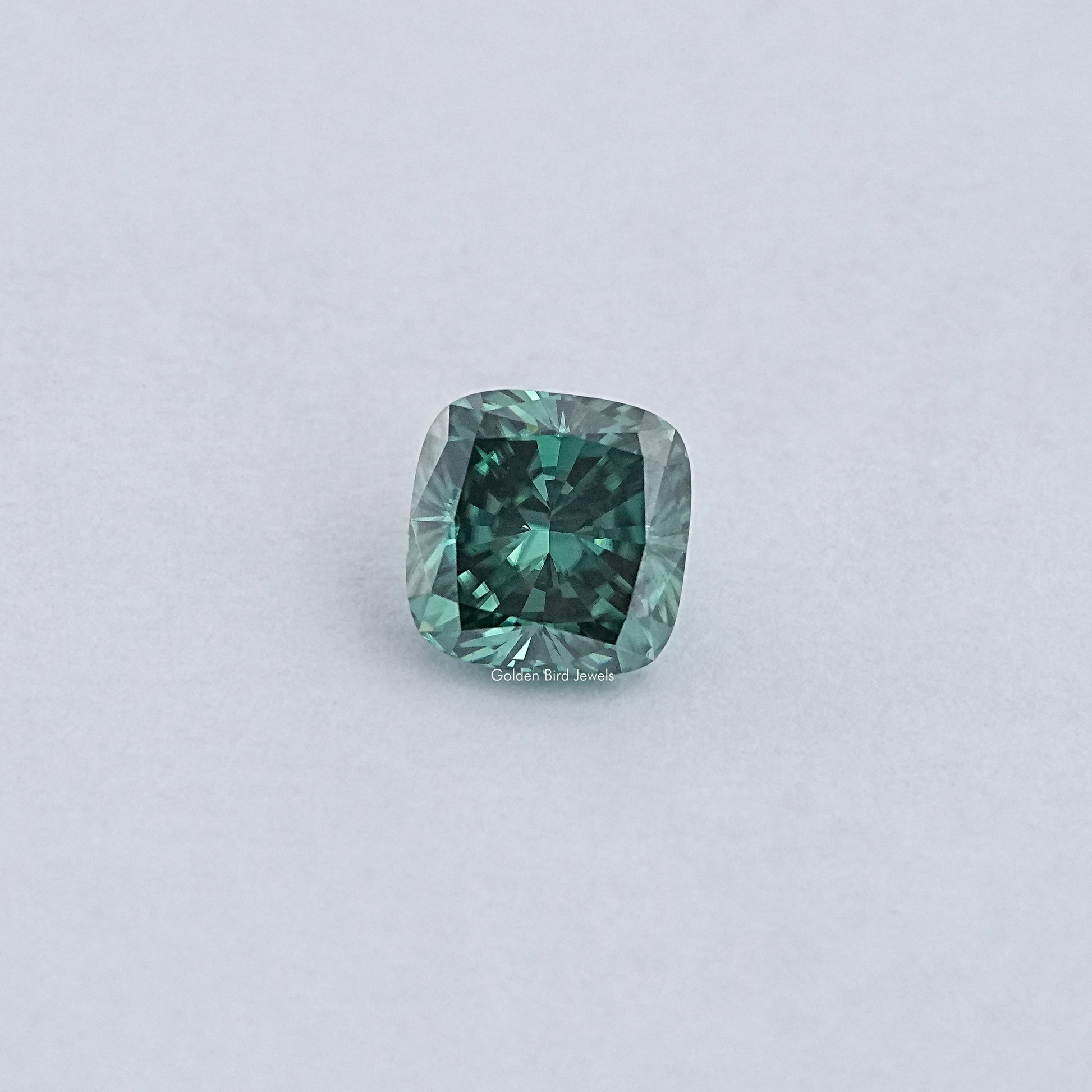 View Of Dark Green Cushion Cut Loose Moissanite 