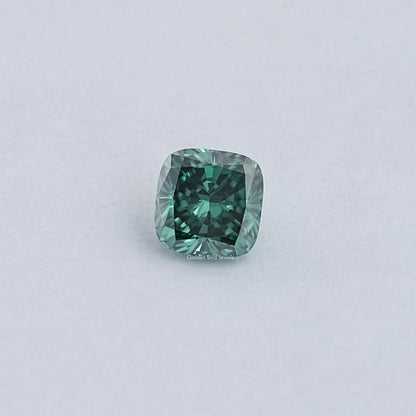 View Of Dark Green Cushion Cut Loose Moissanite 