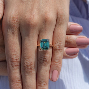 Dark Green Emerald Cut Moissanite Engagement Ring