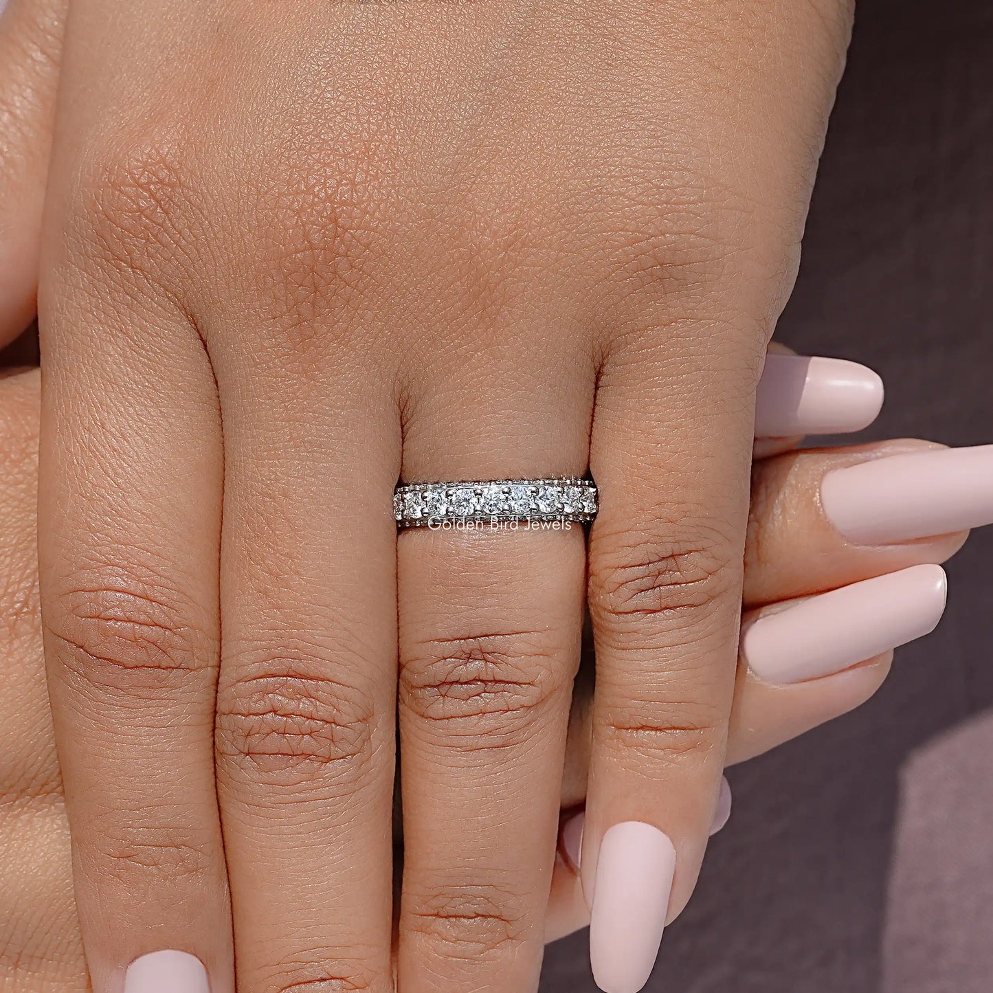 Round Cut Pave Set Moissanite Eternity Band