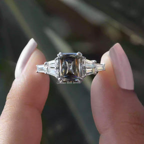 [Front view of double prong grey criss engagement ring]-[Golden Bird Jewels]