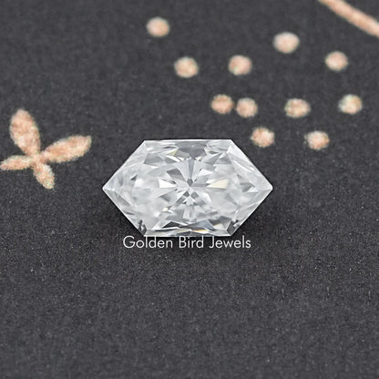 Faceted marquise-cut moissanite loose stone, bright clear white.