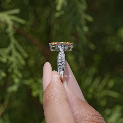 Dutch Marquise Moissanite Gemstone Twisted Shank Accent Ring