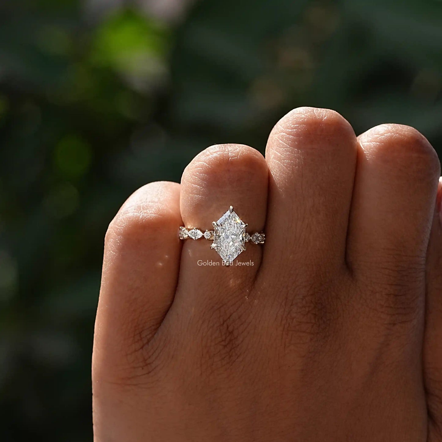 Detailed View Of Dutch Marquise Cut Diamond Accent Ring In Yellow Gold