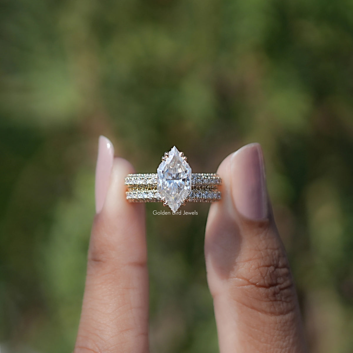 Dutch Marquise Cut Moissanite Bridal Ring Set