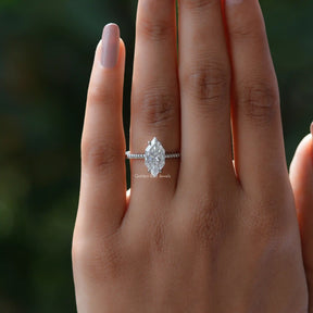 View of Marquise Cut Moissanite Engagement Ring In Finger