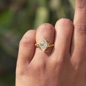 View of dutch marquise cut moissanite ring  In Yellow Gold