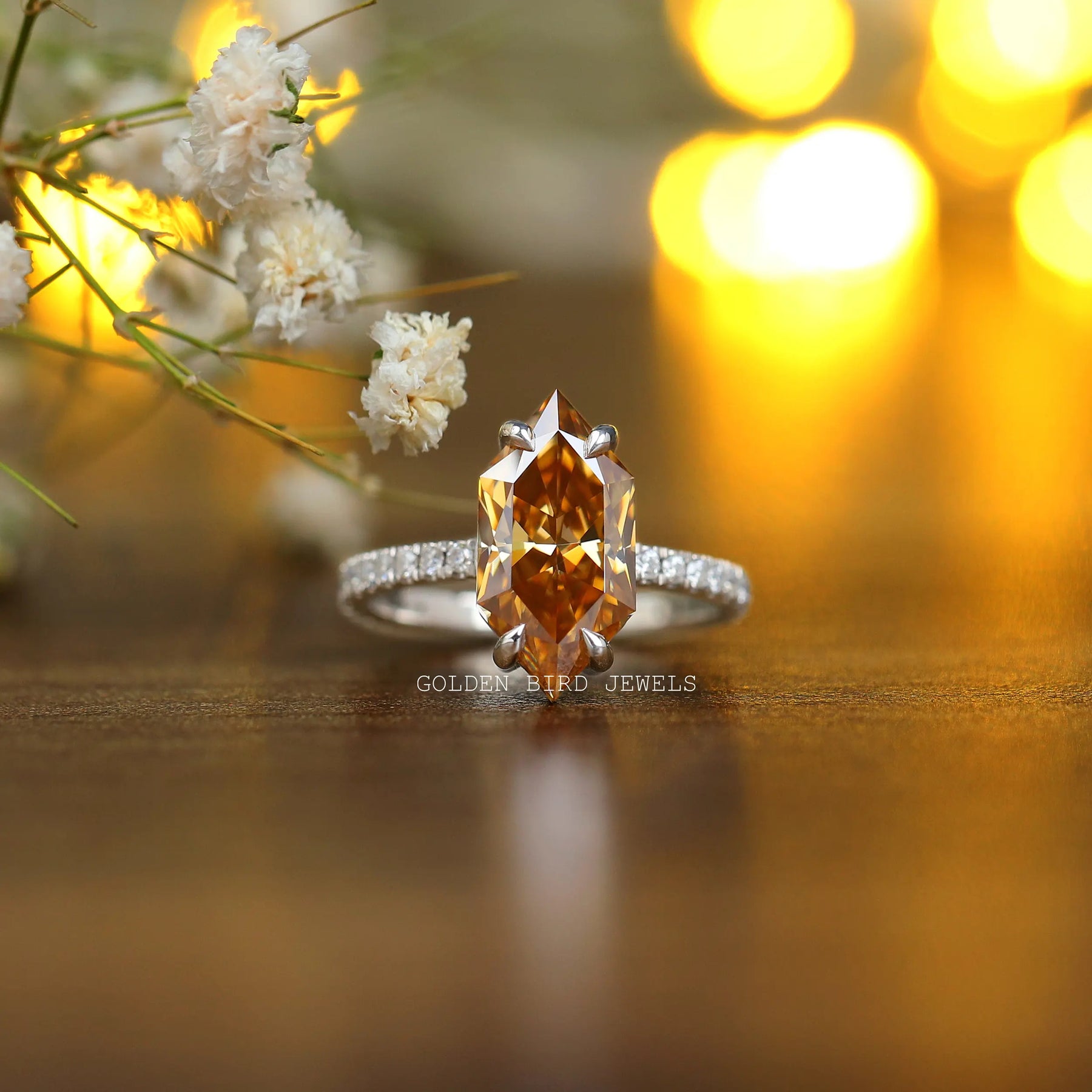[Champagne Dutch Marquise Cut Moissanite Engagement Ring]-[Golden Bird Jewels]