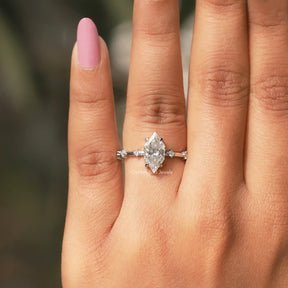 Close-Up View of Dutch Marquise Cut Engagement Ring in White Gold