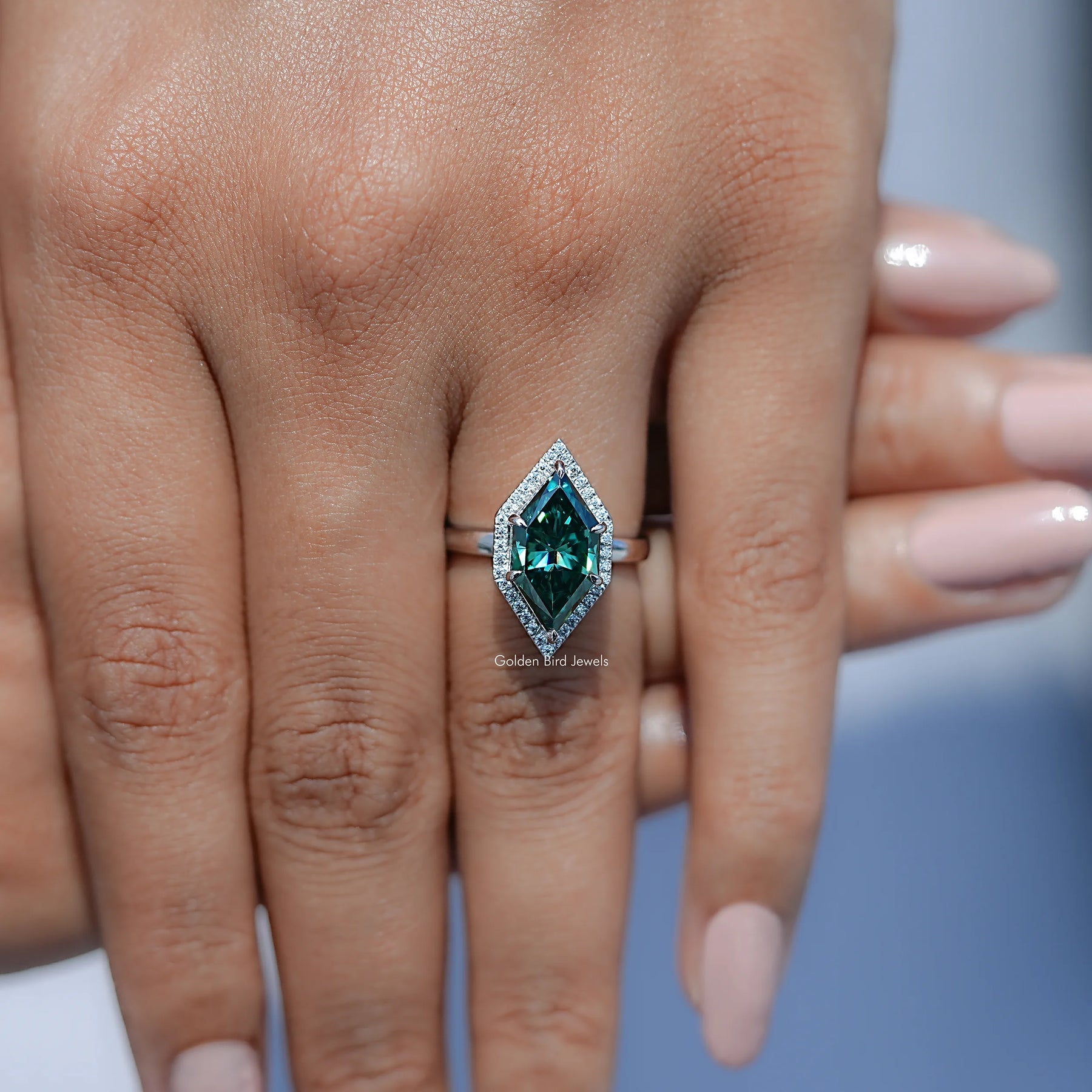 Dutch Marquise Moissanite Halo Engagement Ring